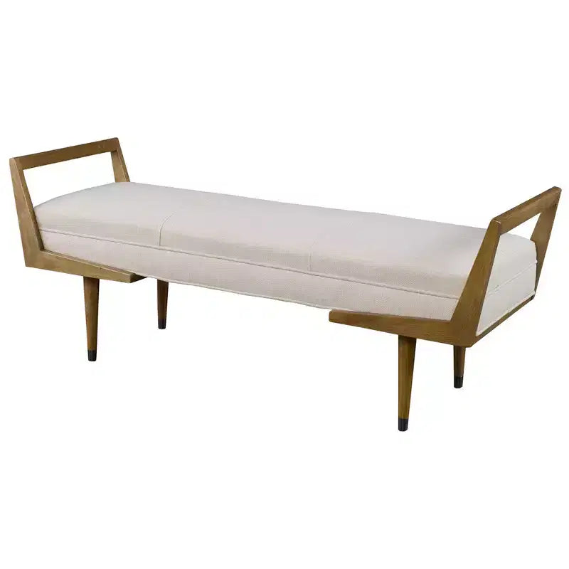 Banc capitonné en tissu tissé beige de 59 de large