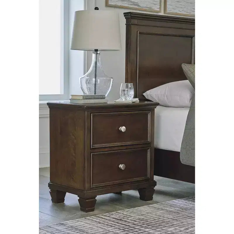 Table de chevet classique à 2 tiroirs pour chambre à coucher, marron foncé