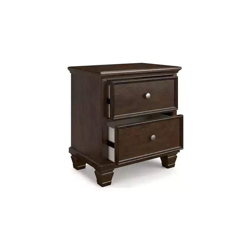 Table de chevet classique à 2 tiroirs pour chambre à coucher, marron foncé