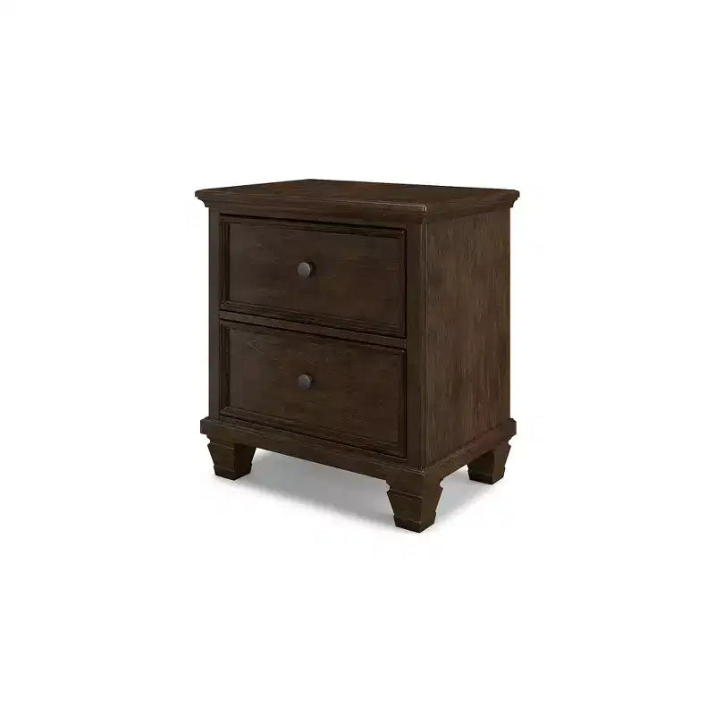Table de chevet classique à 2 tiroirs pour chambre à coucher, marron foncé