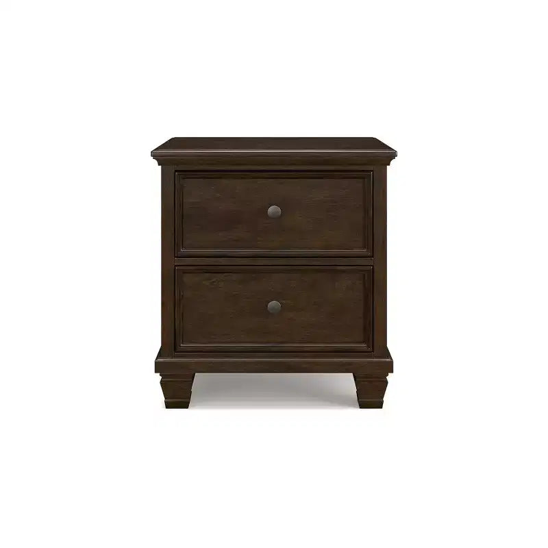 Table de chevet classique à 2 tiroirs pour chambre à coucher, marron foncé