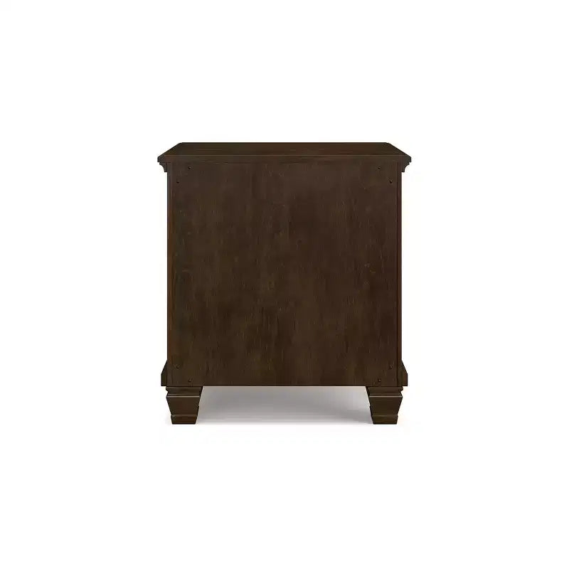 Table de chevet classique à 2 tiroirs pour chambre à coucher, marron foncé